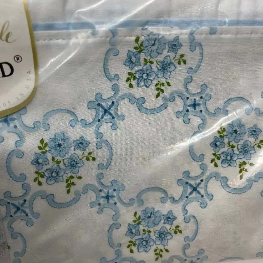 Springmaid Full Size Flat Sheet New Old Stock White with Blue Floral Border